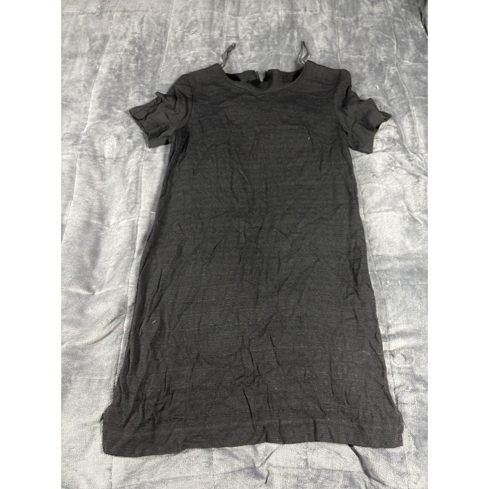 Another Thyme Black Shift Dress Short Sleeve Textured Knit Back Zip USA Made
